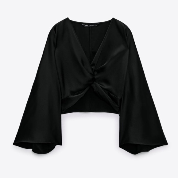 Zara Tops Zara Knotted Satin Effect Top Black Poshmark